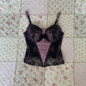 purple and black vintage corset top